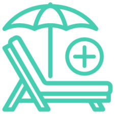 Icon mit Sonnenliege, Sonnenschirm und Plus-Zeichen – Symbol für flexible Urlaubsregelungen bei Printus