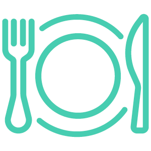 Icon mit Teller, Gabel und Messer – Symbol für die Kantine und Essensangebote bei Printus
