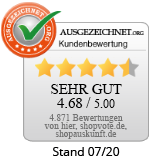 Bewertet von Kunden bei www.ausgezeichnet.org Siegel augezeichnet.org Kundenbewertung